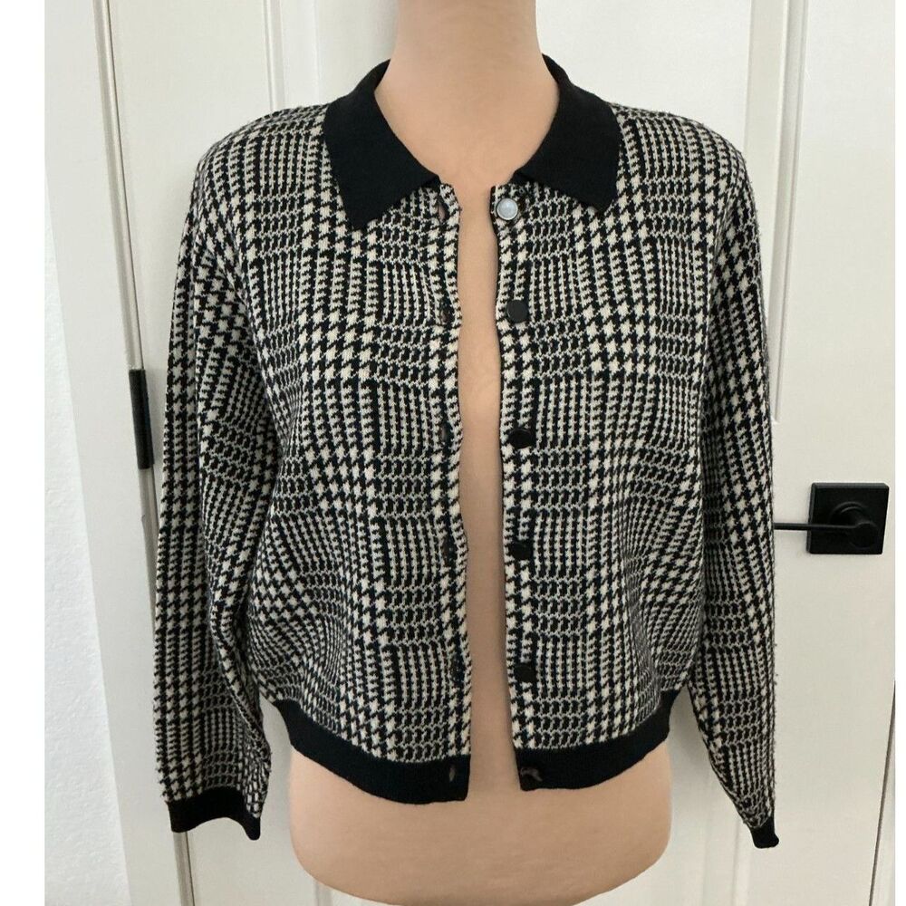 Vintage Valerie Stevens Petites PL Merino Wool Plaid Cardigan Jacket